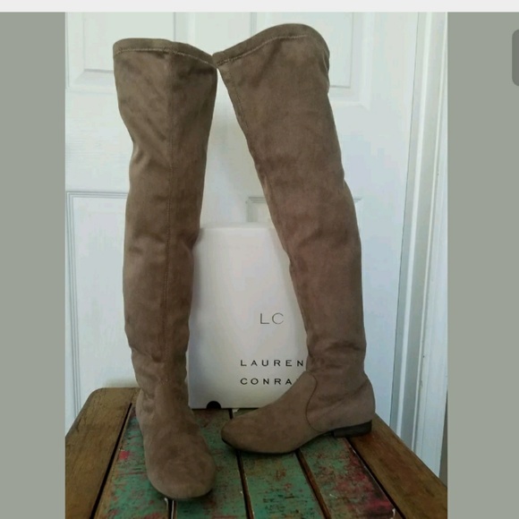 LC Lauren Conrad Shoes - Lauren Conrad taupe gray over the knee boots suede